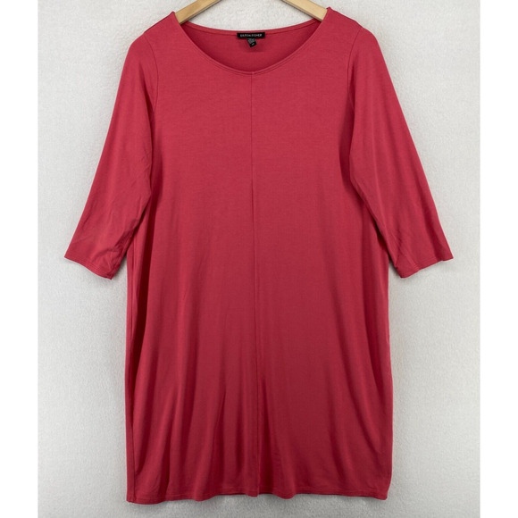 EILEEN FISHER Dress S Stretch Viscose Jersey Shift 3/4 Sleeve Dusty Red USA - Picture 1 of 14